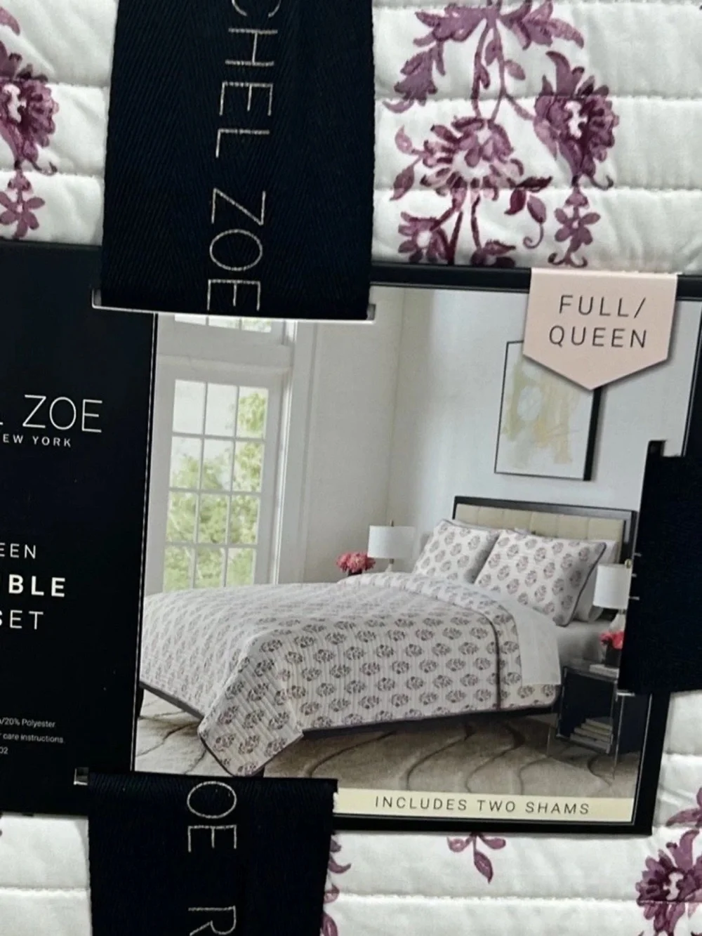 Rachel Zoe Purple Plum and Off White Full/Queen Reversible Quilt Set 88”x92”